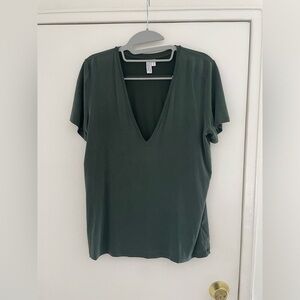 & Other Stories deep v neck green t-shirt